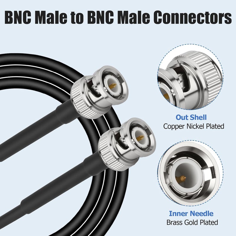 Ullnosoo BNC Cable, 2Pcs 2FT RG58 50 Ohm BNC Male to Male Coaxial Cable with 2.2" Heat Shrink Tubing, Low Loss Cord for Antennas, Antennas Tuner, Camera, Oscilloscope, Microphone, Preamplifier, CB Radio - Image 2